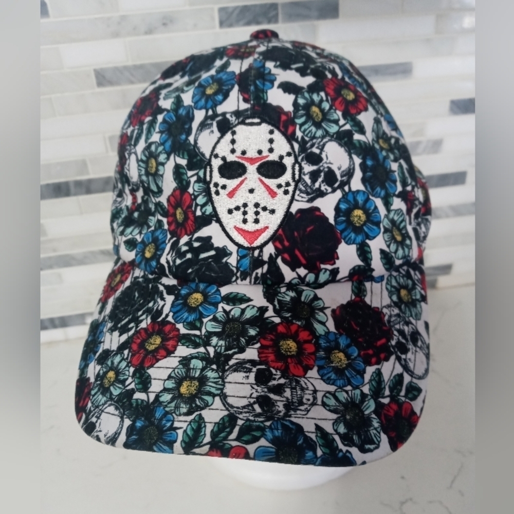 Field grade Serial Killer Jason Mask Floral skull pattern adjustable cap hat OS
